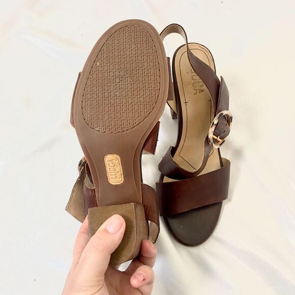 Lucca Lane Dark Brown Leather Tortoise Clasp Lace Up Chunky Heel Sandals US 8.5 - Picture 5 of 8